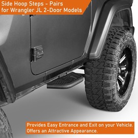 Hooke Road Wrangler JL 2-Door Running Board Side Step Bars for 2018-2025 Jeep Wrangler JL 2-Door, 1 Pair Steel Side Nerf Bars Door Steps