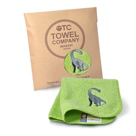 TOWEL COMPANY Imabari Towel Handkerchief, 8.7 x 8.7 inches (22 x 22 cm), Gift, Embroidery, Dinosaur World (Brachiosaurus (Tea Green))
