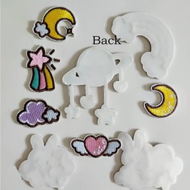 9PCS Cartoon Rainbow Stars Moon Kawaii Iron On Patch, Embroidered Sew On Patches for Girl Skirt Dress Kid's Bag T-Shirt Craft Clothes