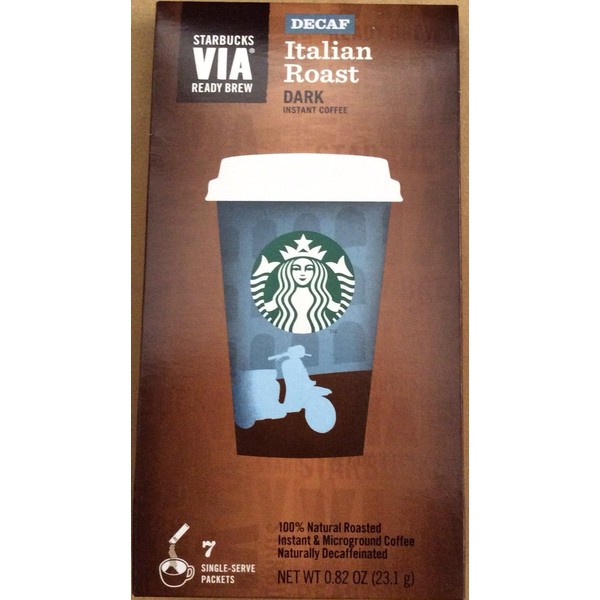 Starbucks Via Ready Brew, Decaf Italian Dark Roast Instant Coffee, 7-Count each (2 Pack)