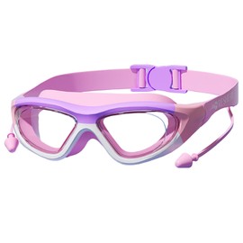 Swimming Goggles with Ear Plugs, Anti-Fog Lenses, Mint Green and Yellow, Adjustable Head Strap (purple pink)