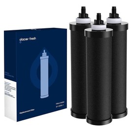 GLACIER FRESH Gravity-fed Water Filter System, 2.25G Stainless-Steel System with 6 Filters, Metal Water Level Spigot, and Stand to Reduce up to 99% Chlorine - Specification: Carbon 3-PACK