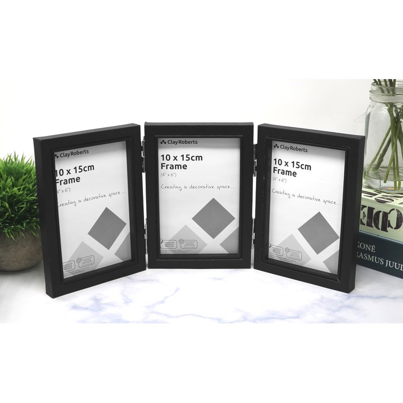 Clay Roberts Triple Photo Picture Frame 6 x 4, Black,
