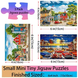 Small Jigsaw Puzzles for Adults 150 Pieces Vintage American Illustration Mini Jigsaw Puzzles Oil Painting Challenging Mini Puzzles Tiny Jigsaw Puzzles 6 x 4 Inches, 3 Pcs,Mini Easel Included
