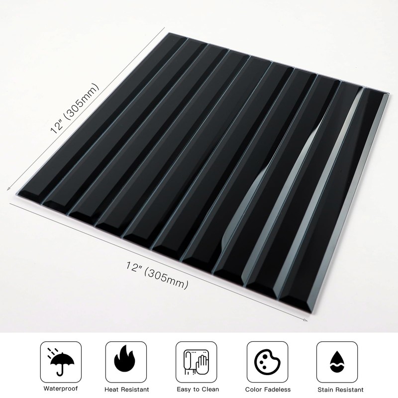 Miscasa Peel and Stick Black Mirror Strip Backsplash Tile, Self