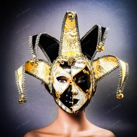 ILOVEMASKS Venetian Jester Joker Full Face Masquerade Ball Party Mask Wall Decor BlackWhite