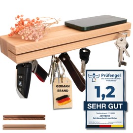 ASTREIN® | Schlüsselbrett aus Holz | Magnetisches Schlüsselbrett | Schlüsselaufbewahrung aus Buche | Schlüsselhalter mit Ablage | Key Holder | XXL Ablage (Buche)