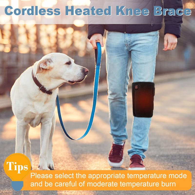 Heated Knee Brace, Cordless Knee Heating Pad for Arthritis, 3