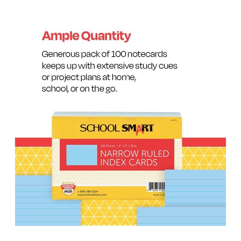 School Smart Ruled Index Card, 4 x 6 Inches, Blue,