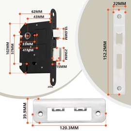 Bwintech 1 PCS 3 Lever Satin Nickel Mortice Sashlock 65mm（2.5 Inch, Door Lock with Key for Internal and External Doors, Reversible Catch