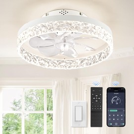 ZMISHIBO Ceiling Fans with Lights, Low Profile Ceiling Fan with Light and Remote, Flush Mount Ceiling Fan, Reversible, Dimmable, Noiseless, 15.7 inch Small Ceiling Fans for Bedroom, Indoor Use - White