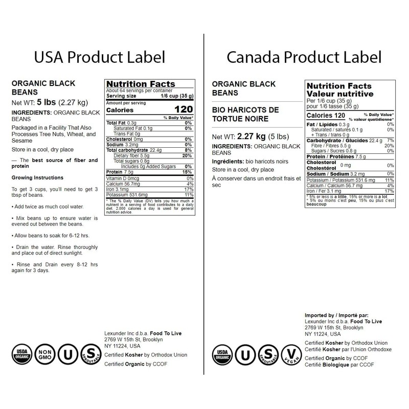 Food to Live - Organic Black Beans, 5 Pounds Non-GMO,