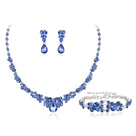 EVER FAITH Wedding Crystal Jewellery Sets for Glamour Teardrop Rhinestone Necklace Dangle Earrings Bracelet Sets for Women Iridescent AB Silver Tone, Crystal