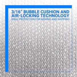 Bubble Cushioning Wrap Rolls, 3/16" x 12" x 72' ft Total [2 Rolls of 36 Feet] Perforated Every 12", 20 Fragile Stickers for Packaging, Shipping, Mailing