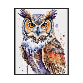 Póster con estampado de búho de cuernos, acuarela abstracta de animales, obras de arte de naturaleza de vida silvestre para sala de estar, recámara, decoración de baño 66 (búho de cuernos, 8 x 10