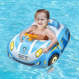 Flotador inflable de piscina para bebé con toldo, protección solar, en forma de coche, flotador de natación con asiento para volante de baño, ducha, juguete para bebé, verano, playa, juegos al aire última intervensión, aprender a nadar