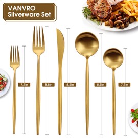VANVRO Matte Gold Silverware Set, 20-Piece Stainless Steel Flatware Set, Tableware Cutlery Set Service for 4, Satin Finish Utensils Set, Knife Fork Spoon Set for Home and Restaurant, Dishwasher Safe