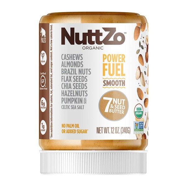 NuttZo Power Fuel Nut Butter, Smooth, Organic, Seven Nuts & Seeds, Paleo, 12 Ounce