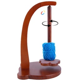 Yarn Holder Portable Wooden Yarn Spinner Detachable Yarns Ball Holder Organizer with Rotating Magnetic Straight Axis Wooden Spinner for Knitting Crochet Lovers