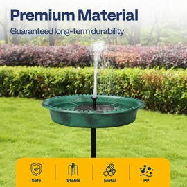VIVOHOME Oval Polyresin Bird Bath Bowl with Solar Fountain, 29 Inch Height Outdoor Freestanding Birdfeeder with Metal Stake, Capacity 1.3 Gallons, 5-Pronged Base, Green