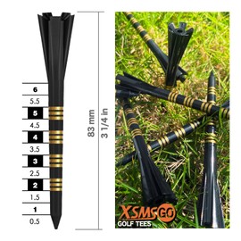 XSMSGO Plastic Golf Tees with Stripe 3-1/4" Professional Performance Series Low Resistance,Reduces Friction and Side Spin with More Durable and Stable 5-Prongs Golf Tees