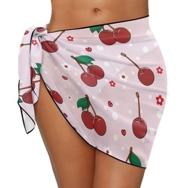 Poetesant Sarong Coverups for Women Swimsuit Chiffon Coverups Sheer Beach Bathing Suit Cover Up Bikini Cherry Printed Sarongs Wrap for Beach