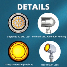 Motorcycle Bullet Turn Signals LED Front Rear Lights 4 PCS, 40 LEDs Retro Switchback Turn Brake Light Blinkers Universal Fit Harley Chopper Bobber Sporsters Chopper Bobber Suzuki Honda-Chrome