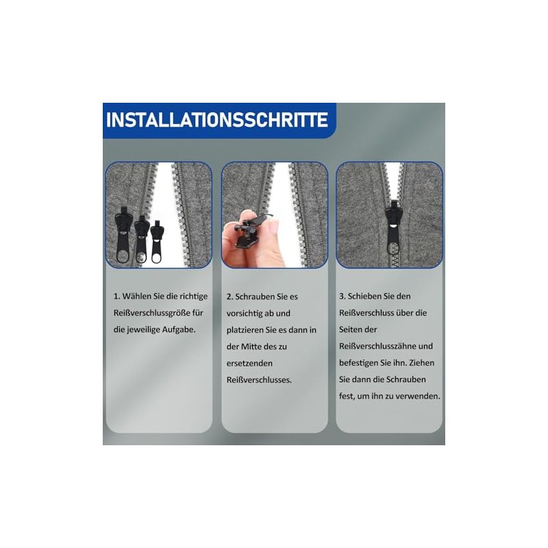 Zip Repair Set Replacement, 3 Sizes Removable Zip Replacement Zip