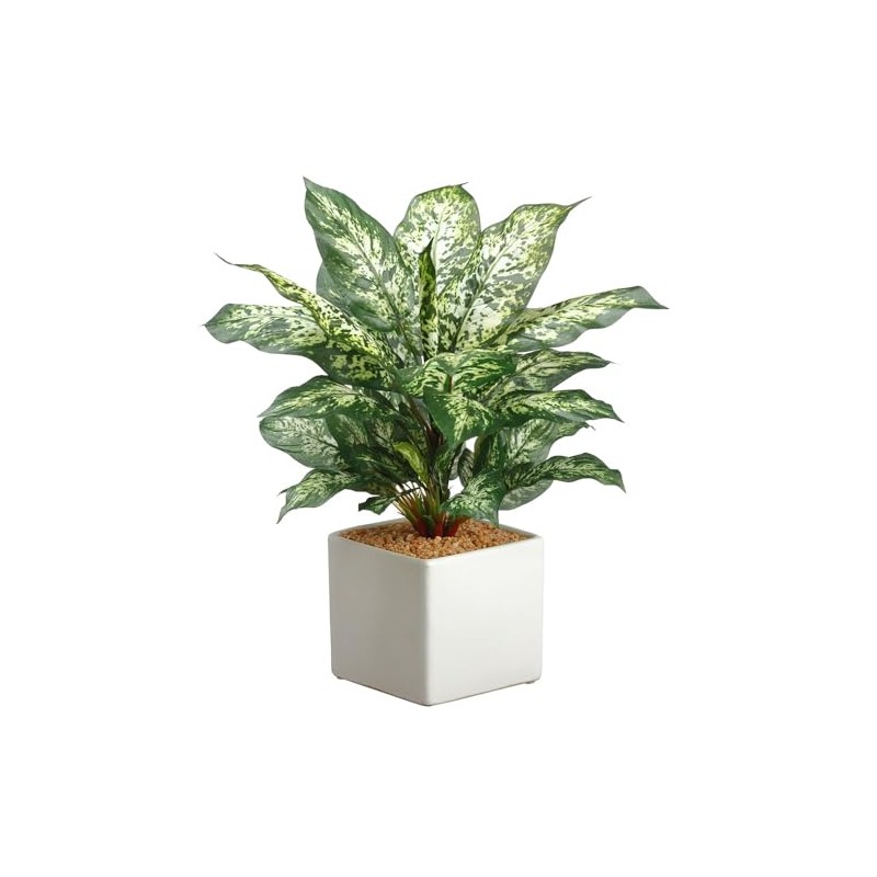 17.5" Dieffenbachia Silk Plant w/Ceramic Pot -Green/Variegated (Pack of 3)
