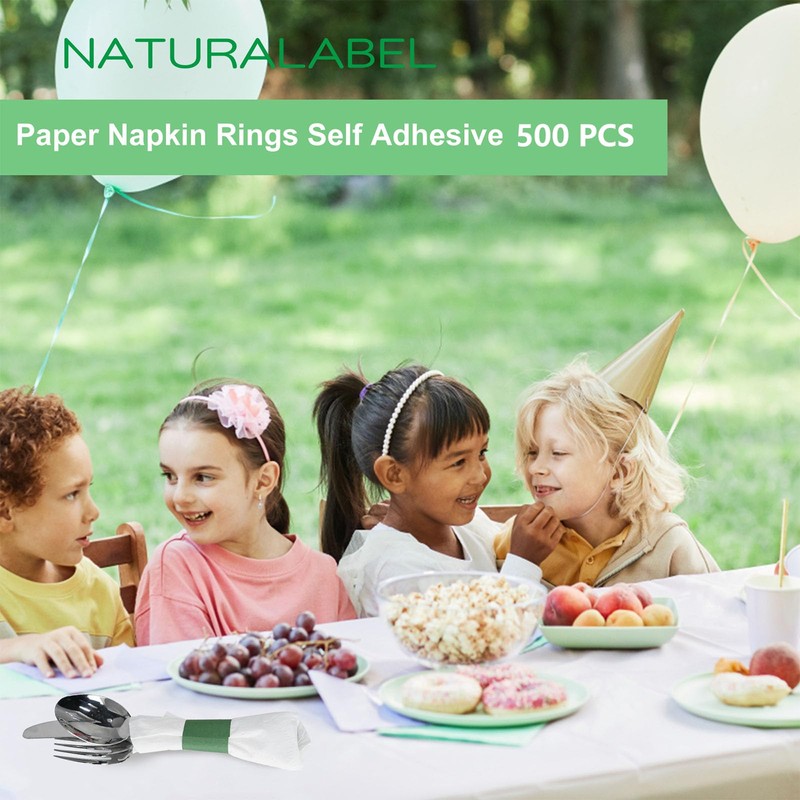 NATURALABEL 500 PCS Paper Napkin Rings with Box, Self-Adhesive Napkin