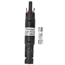 Trisinger 1000V DC Solar PV Connector, Solar Fuse Holder Connector, IP68 Waterproof 10A Inline Fuse, for Solar PV System, with 1 10 x 38 mm Fuse (10A)