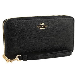 Coach C3441 C4452 Long Zip AROUND WALLET Women's Long Wallet, Wallet, Round Zipper, Leather, Leather with Strap, Black