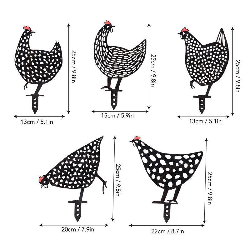 5Pcs Rooster Silhouette Acrylic Hollowed Assorted Style Rich Details Black