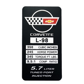 1Pc C4 Corvette 1990 L98 Engine ID Spec Metal Data Plate Emblem 3D Badge Nameplate 250 HP, 345 TQ Engine ID Replacement for Corvette