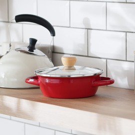 Pearl Metal HB-4875 Petit Cook, Red 6.3 inches (16 cm), Enamel, Glass Lid,