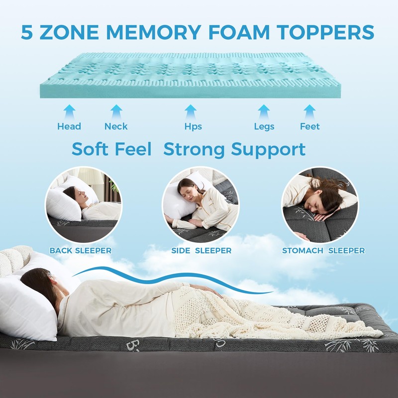 BDEUS 4 Inch Dual Layer Queen Size Cooling Mattress Topper