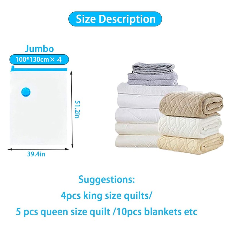 Vacuum Storage Bags 4 Pack 130x100cm Jumbo Airtight Space Compression