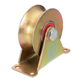 sourcing map U Groove Wheel, 2" Dia. Steel Sliding Gate Wheels Loading 485 lbs Rigid Caster with Bracket for Inverted Track Rolling Gate Industrial Machines Wire Rope Rail, Colored Plated