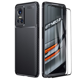 ESTH® Case for Realme GT Neo3 with 2 Pack Screen Protector, Flexible Slim Case and Shock Absorption TPU Cover, Anti-Slip, Anti-fingerprint Shell for Realme GT Neo3, Black