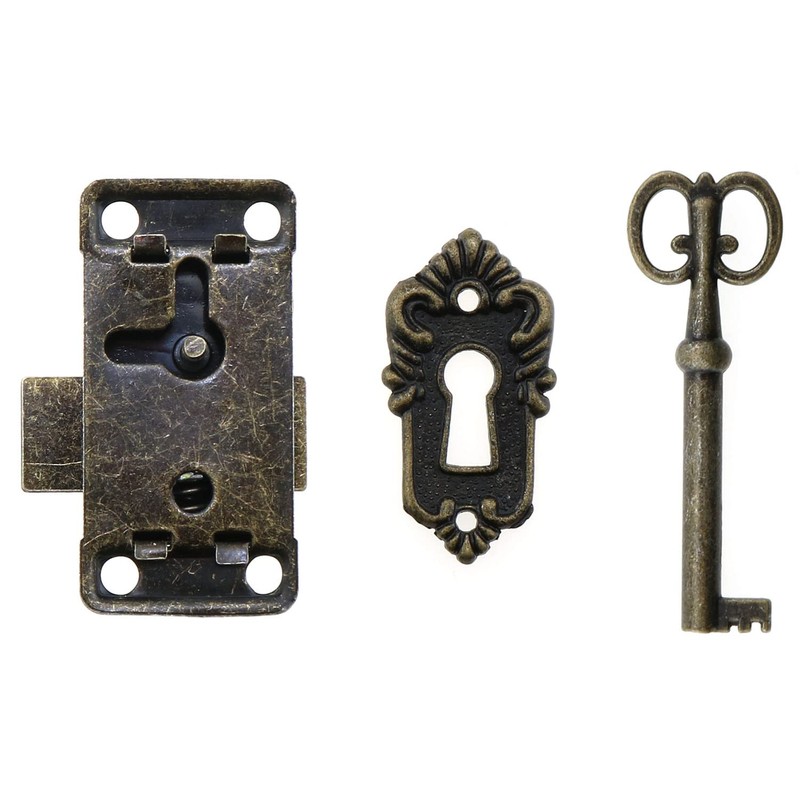 MEETOOT 2 Sets Antique Cabinet Lock Flush Mount Case Box