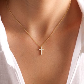 Fesciory Cross Necklace for Women, 14K Gold Plated Cross Pendant Dainty Layered Chain Necklace Jewelry Gifts(Diamond Cross(Gold))
