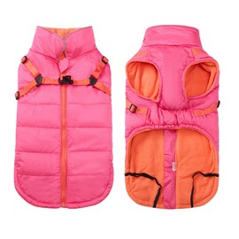 babepet Waterproof Dog Coat,Dog Coat with Harness,Small Dog Coat Jacket,Reflective Dog Clothes with Adjustable Chest Strap,Dog Fleece Lined Jumper for Pet Outdoor-Pink-S