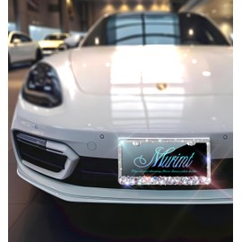 Murimt Sparkly Rhinestone Car License Plate Frames 1 Pack Diamond Bling Bedazzled License Plate Frames | Over Handcrafted Stainless Steel Frame