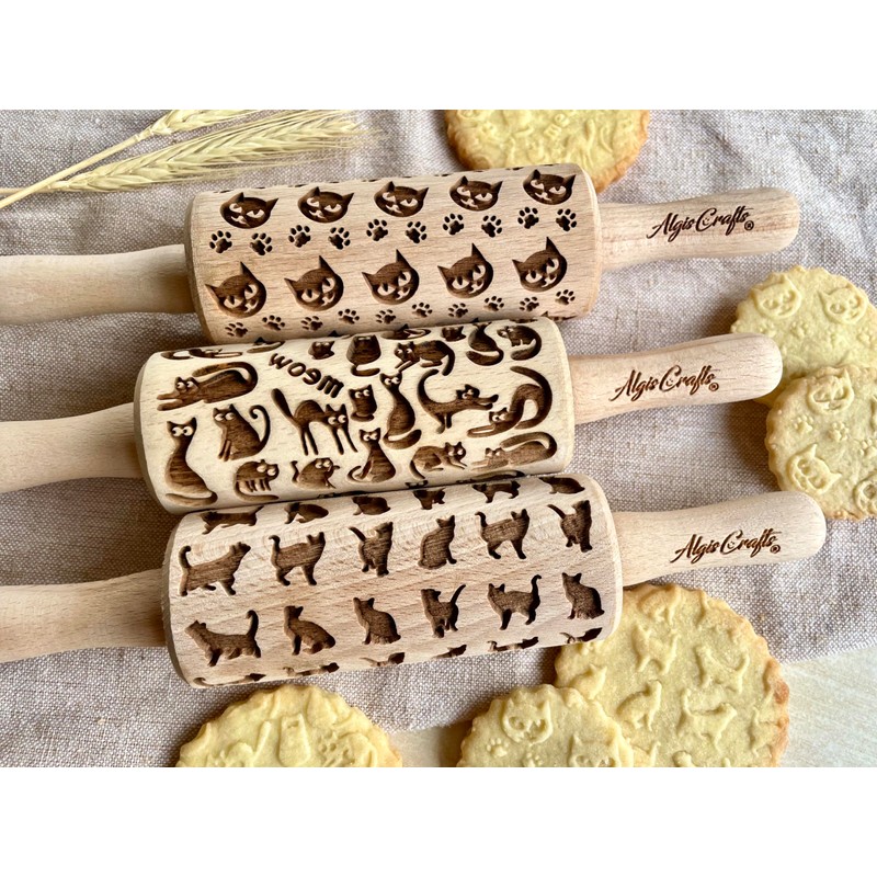 Embossing rolling pin cat set of 3 children's rolling pin