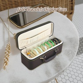 Yiju 1 Bangle Box, Jade Bracelets Display Case Storage Case Jewelry Organizer PU Leather bracelet Case for Retail Stores Dresser Engagement, Black and Beige