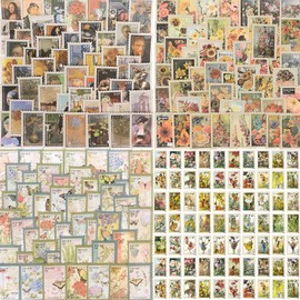 4 Styles (400 Pieces) Vintage Stickers Stamp Scrapbooking Stickers for Scrapbook Calendar Notebook Diary Photo Album DIY Decoration Label Flowers Butterfly City Painting Flowers Animal