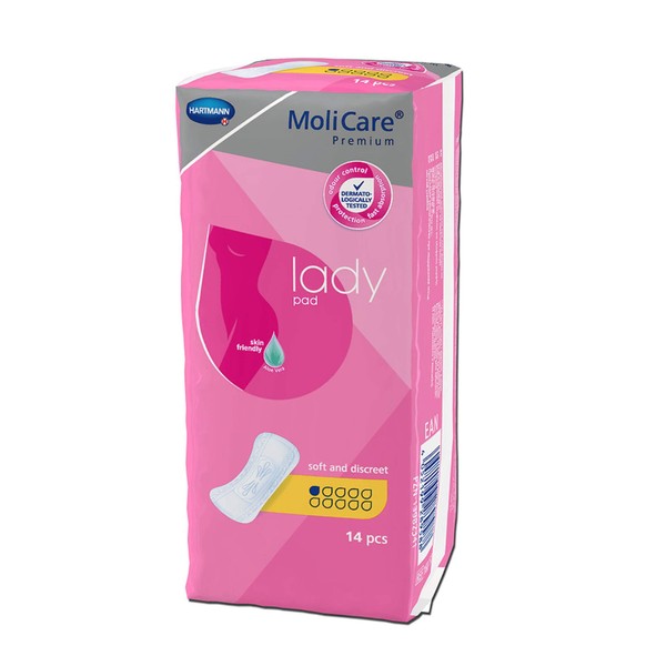 MoliCare Premium Lady Pad Incontinence Pads for Women for Bladder Weakness, Aloe Vera, 1 Drop, 6 x 14 Pieces - Value Pack