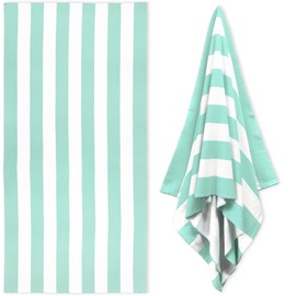 HENBAY HENBAY Large Oversized Beach Towel - 35 x 70 Inch Microfiber Pool Towel, Aqua Striped Quick Dry Cabana Swim Towel
