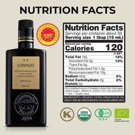 Barbera Lorenzo N° 3 Organic Extra Virgin Olive Oil PDO Val di Mazara, Fruity, Cold Extracted Authentic Sicilian Olive Oil, Fresh Harvest Imported Olive Oil From Italy 16.9 oz