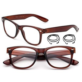 Reading Glasses 2 Pack Brown Simple Classic Design for Men Women Quality Reader 1.00 with Lanyard